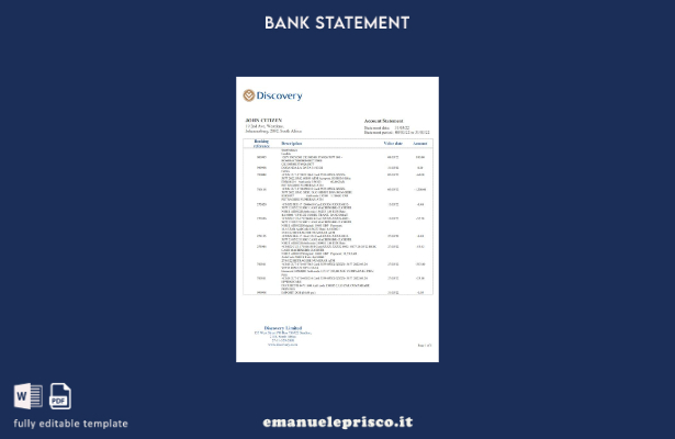 modello word di estratto conto bancario South Africa Discovery in stile verifica